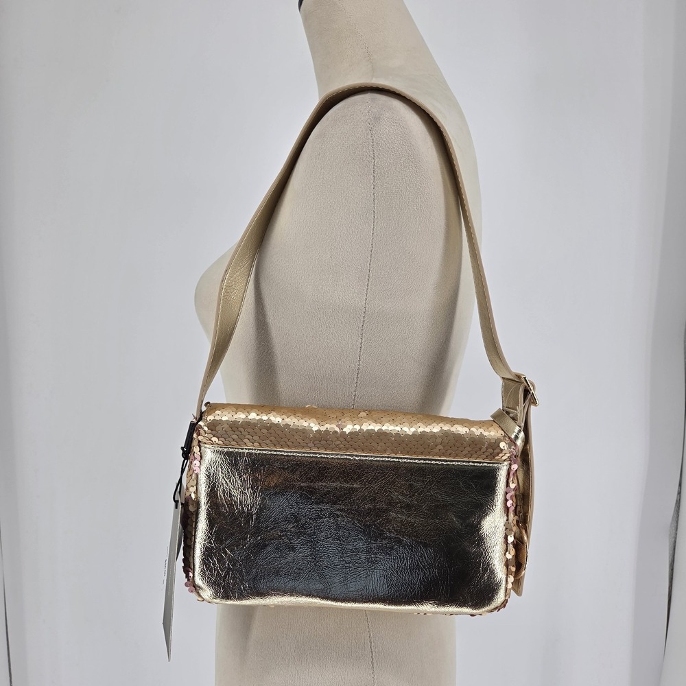 Womens Reversible Sequin Shoulder Bag Y2K 90s 80s Party Disco Statement Gold NWT - Picture 5 of 11